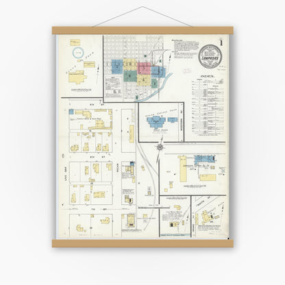 Old map wall art mockup — magnetic wood frame on white wall — Sanborn Fire Insurance Map from Lampasas, Lampasas County, Texas (1912), Sheet #0001