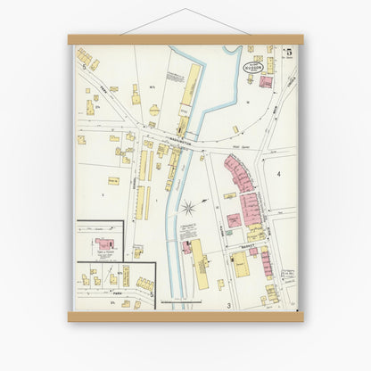Old map wall art mockup — magnetic wood frame on white wall — Sanborn Fire Insurance Map from Hudson, Middlesex County, Massachusetts (1897), Sheet #0005