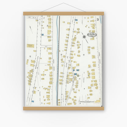 Old map wall art mockup — magnetic wood frame on white wall — Sanborn Fire Insurance Map from Salisbury, Essex County, Massachusetts (1919), Sheet #0003
