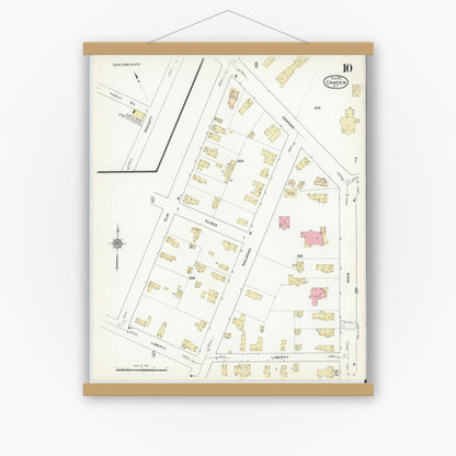 Old map wall art mockup — magnetic wood frame on white wall — Sanborn Fire Insurance Map from Camden, Oneida County, New York (1912), Sheet #0010