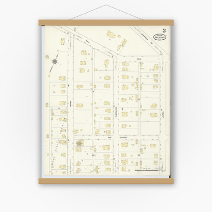Old map wall art mockup — magnetic wood frame on white wall — Sanborn Fire Insurance Map from Milford, Clermont And Hamilton County, Ohio (1911), Sheet #0003