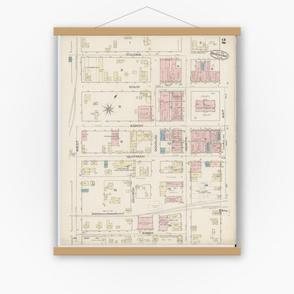 Old map wall art mockup — magnetic wood frame on white wall — Sanborn Fire Insurance Map from Brenham, Washington County, Texas (1885), Sheet #0002