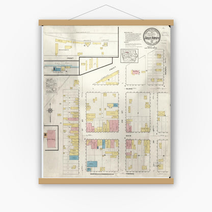 Old map wall art mockup — magnetic wood frame on white wall — Sanborn Fire Insurance Map from Sioux Rapids, Buena Vista County, Iowa (1916), Sheet #0001