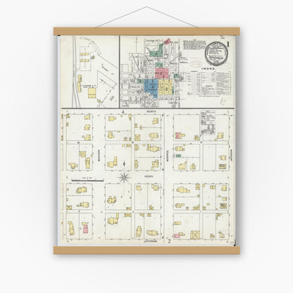 Old map wall art mockup — magnetic wood frame on white wall — Sanborn Fire Insurance Map from Pittsfield, Pike County, Illinois (1898) - Complete Map Set