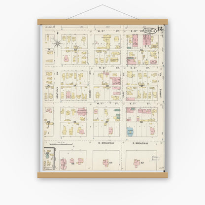 Old map wall art mockup — magnetic wood frame on white wall — Sanborn Fire Insurance Map from Sedalia, Pettis County, Missouri (1888), Sheet #0012