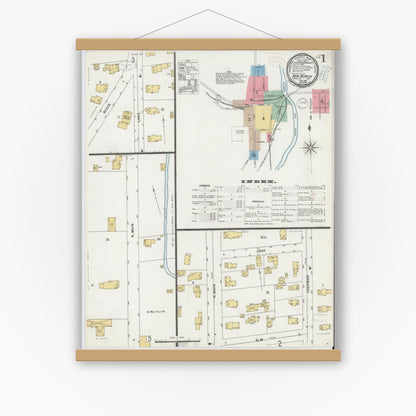 Old map wall art mockup — magnetic wood frame on white wall — Sanborn Fire Insurance Map from New Berlin, Chenango County, New York (1899) - Complete Map Set
