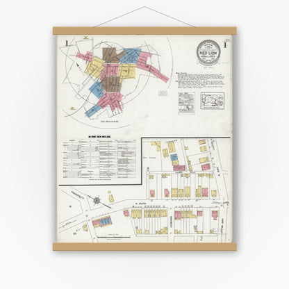 Old map wall art mockup — magnetic wood frame on white wall — Sanborn Fire Insurance Map from Red Lion, York County, Pennsylvania (1923) - Complete Map Set