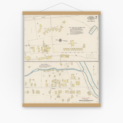 Old map wall art mockup — magnetic wood frame on white wall — Sanborn Fire Insurance Map from Dunsmuir, Siskiyou County, California (1920), Sheet #0007