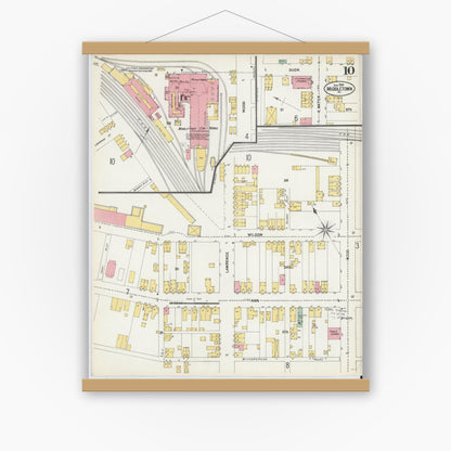 Old map wall art mockup — magnetic wood frame on white wall — Sanborn Fire Insurance Map from Middletown, Dauphin County, Pennsylvania (1902), Sheet #0010