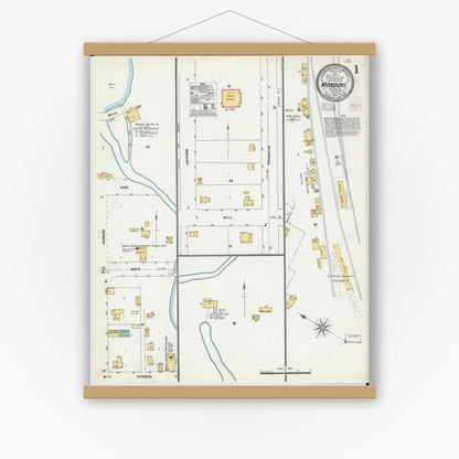 Old map wall art mockup — magnetic wood frame on white wall — Sanborn Fire Insurance Map from Mondovi, Buffalo County, Wisconsin (1903) - Complete Map Set