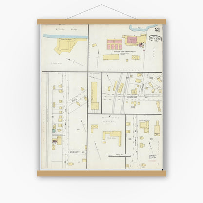 Old map wall art mockup — magnetic wood frame on white wall — Sanborn Fire Insurance Map from Revere, Suffolk County, Massachusetts (1896), Sheet #0021