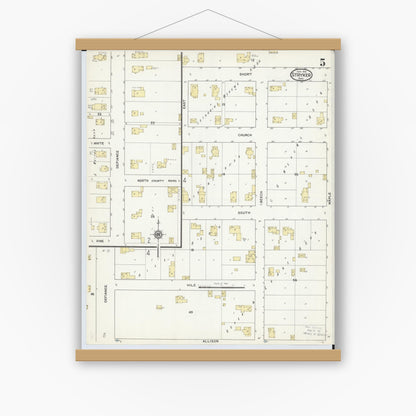 Old map wall art mockup — magnetic wood frame on white wall — Sanborn Fire Insurance Map from Stryker, Williams County, Ohio (1916), Sheet #0005