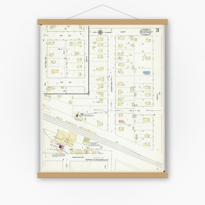 Old map wall art mockup — magnetic wood frame on white wall — Sanborn Fire Insurance Map from Peotone, Will County, Illinois (1914), Sheet #0003