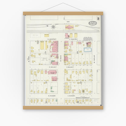 Old map wall art mockup — magnetic wood frame on white wall — Sanborn Fire Insurance Map from Du Quoin, Perry County, Illinois (1894), Sheet #0003