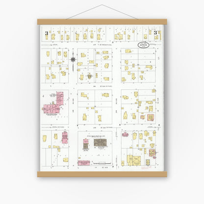 Old map wall art mockup — magnetic wood frame on white wall — Sanborn Fire Insurance Map from Aitkin, Aitkin County, Minnesota (1929), Sheet #0003