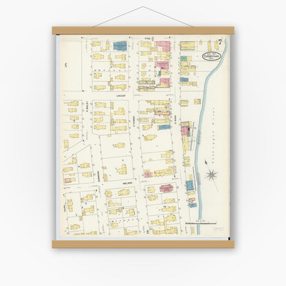 Old map wall art mockup — magnetic wood frame on white wall — Sanborn Fire Insurance Map from Cheboygan, Cheboygan County, Michigan (1907), Sheet #0007
