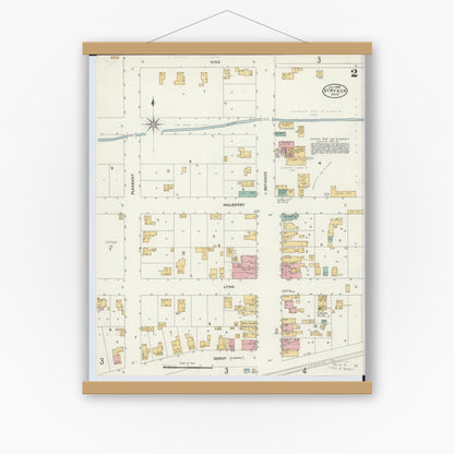 Old map wall art mockup — magnetic wood frame on white wall — Sanborn Fire Insurance Map from Stryker, Williams County, Ohio (1905), Sheet #0002
