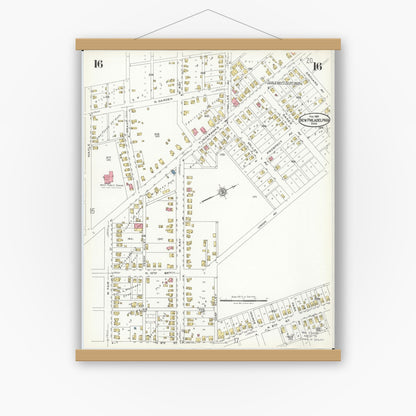 Old map wall art mockup — magnetic wood frame on white wall — Sanborn Fire Insurance Map from New Philadelphia, Tuscarawas County, Ohio (1926), Sheet #0016