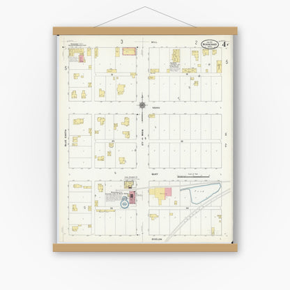 Old map wall art mockup — magnetic wood frame on white wall — Sanborn Fire Insurance Map from Winnebago, Faribault County, Minnesota (1911), Sheet #0004