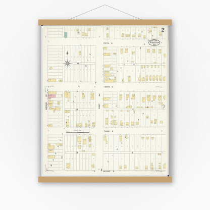 Old map wall art mockup — magnetic wood frame on white wall — Sanborn Fire Insurance Map from Proctor, Saint Louis County, Minnesota (1908), Sheet #0002