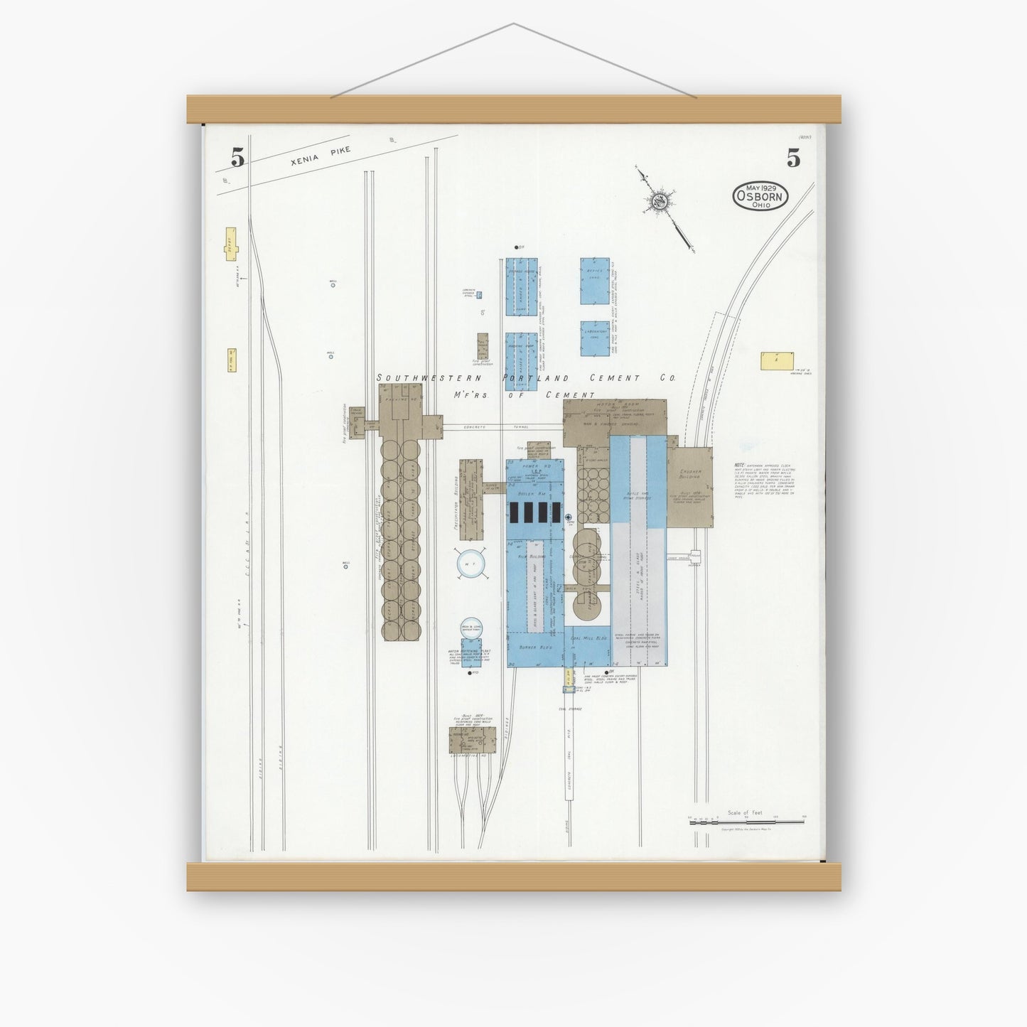 Old map wall art mockup — magnetic wood frame on white wall — Sanborn Fire Insurance Map from Osborn, Greene County, Ohio (1929), Sheet #0005