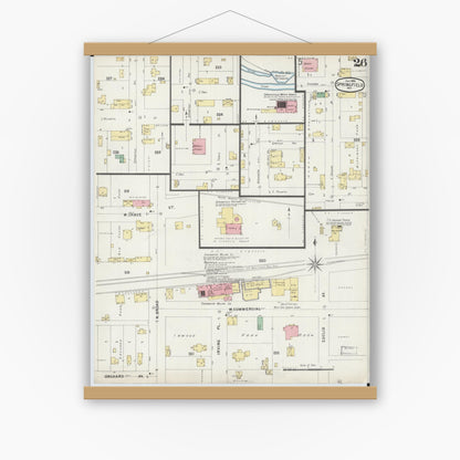 Old map wall art mockup — magnetic wood frame on white wall — Sanborn Fire Insurance Map from Springfield, Greene County, Missouri (1896), Sheet #0026