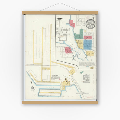 Old map wall art mockup — magnetic wood frame on white wall — Sanborn Fire Insurance Map from East Jordan, Charlevoix County, Michigan (1905) - Complete Map Set