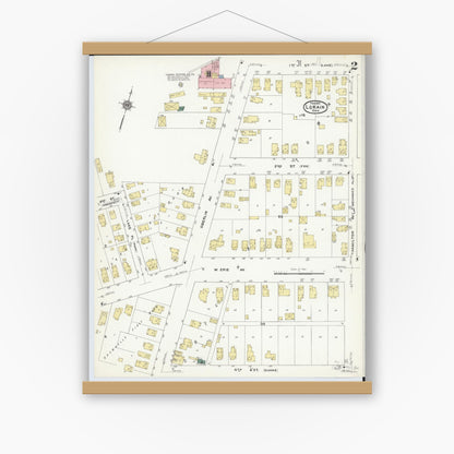 Old map wall art mockup — magnetic wood frame on white wall — Sanborn Fire Insurance Map from Lorain, Lorain County, Ohio (1910), Sheet #0002