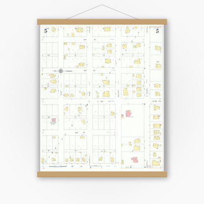 Old map wall art mockup — magnetic wood frame on white wall — Sanborn Fire Insurance Map from Harrisonville, Cass County, Missouri (1931), Sheet #0005