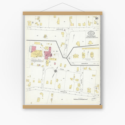 Old map wall art mockup — magnetic wood frame on white wall — Sanborn Fire Insurance Map from Canton, Norfolk County, Massachusetts (1911), Sheet #0010