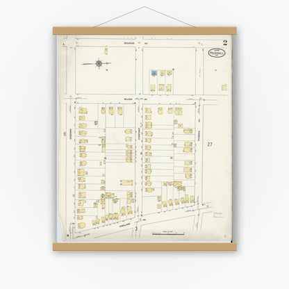 Old map wall art mockup — magnetic wood frame on white wall — Sanborn Fire Insurance Map from Peekskill, Westchester County, New York (1911) - Complete Map Set