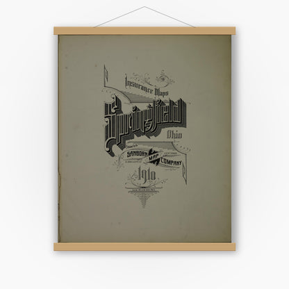 Old map wall art mockup — magnetic wood frame on white wall — Sanborn Fire Insurance Map from Springfield, Clark County, Ohio (1910), Sheet #0001
