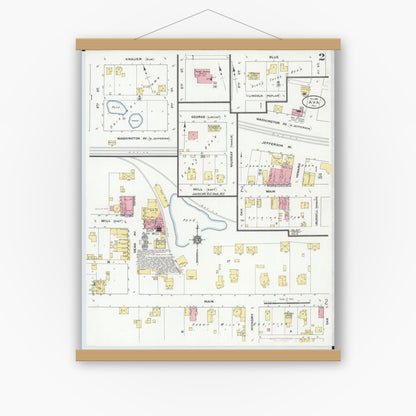 Old map wall art mockup — magnetic wood frame on white wall — Sanborn Fire Insurance Map from Ava, Jackson County, Illinois (1910), Sheet #0002