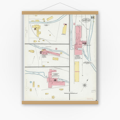 Old map wall art mockup — magnetic wood frame on white wall — Sanborn Fire Insurance Map from Morristown, Morris County, New Jersey (1901), Sheet #0019