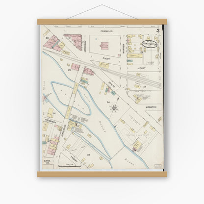 Old map wall art mockup — magnetic wood frame on white wall — Sanborn Fire Insurance Map from Huntington, Huntington County, Indiana (1887), Sheet #0003