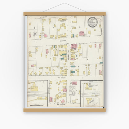 Old map wall art mockup — magnetic wood frame on white wall — Sanborn Fire Insurance Map from White Pigeon, Saint Joseph County, Michigan (1893), Sheet #0001