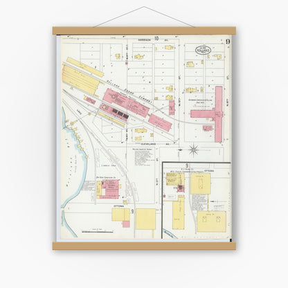 Old map wall art mockup — magnetic wood frame on white wall — Sanborn Fire Insurance Map from Holland, Ottawa County, Michigan (1902), Sheet #0009