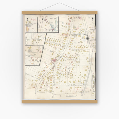 Old map wall art mockup — magnetic wood frame on white wall — Sanborn Fire Insurance Map from Henderson, Rusk County, Texas (1949), Sheet #0007
