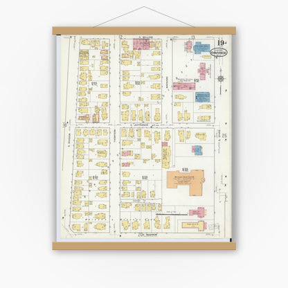 Old map wall art mockup — magnetic wood frame on white wall — Sanborn Fire Insurance Map from Ann Arbor, Washtenaw County, Michigan (1916), Sheet #0019