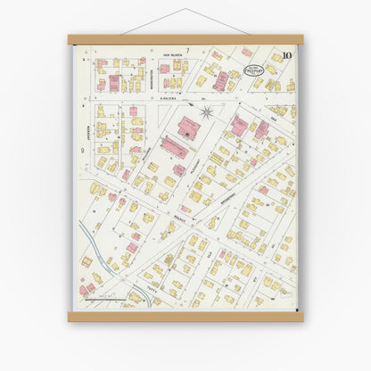 Old map wall art mockup — magnetic wood frame on white wall — Sanborn Fire Insurance Map from Freeport, Stephenson County, Illinois (1904), Sheet #0010