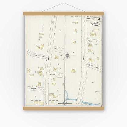 Old map wall art mockup — magnetic wood frame on white wall — Sanborn Fire Insurance Map from Islip, Suffolk County, New York (1890), Sheet #0004