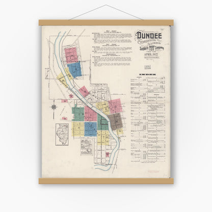 Old map wall art mockup — magnetic wood frame on white wall — Sanborn Fire Insurance Map from Dundee, Kane County, Illinois (1922), Sheet #0001