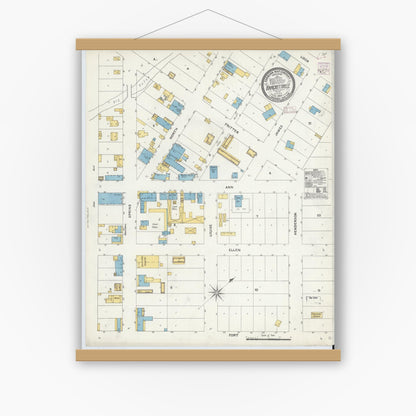 Old map wall art mockup — magnetic wood frame on white wall — Sanborn Fire Insurance Map from Brackettville, Kinney County, Texas (1905), Sheet #0001