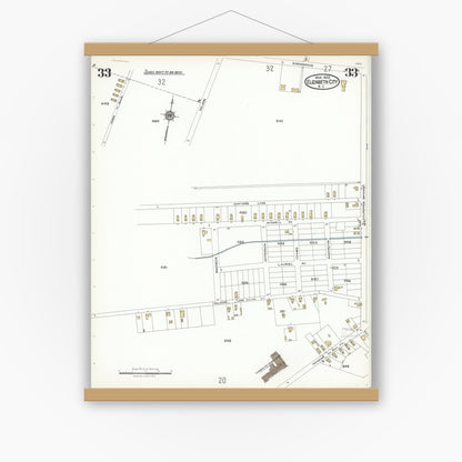 Old map wall art mockup — magnetic wood frame on white wall — Sanborn Fire Insurance Map from Elizabeth City, Pasquotank County, North Carolina (1923), Sheet #0033