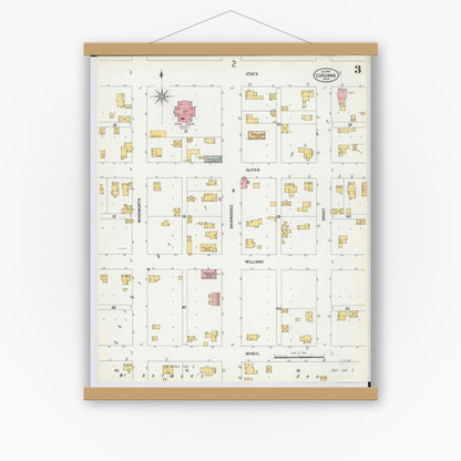 Old map wall art mockup — magnetic wood frame on white wall — Sanborn Fire Insurance Map from Corunna, Shiawassee County, Michigan (1900), Sheet #0003