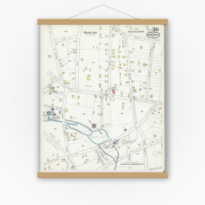 Old map wall art mockup — magnetic wood frame on white wall — Sanborn Fire Insurance Map from Ridgewood, Bergen County, New Jersey (1916), Sheet #0030