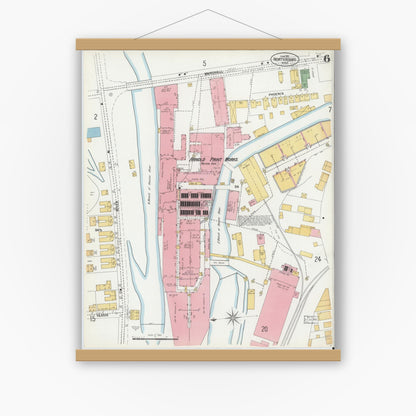 Old map wall art mockup — magnetic wood frame on white wall — Sanborn Fire Insurance Map from North Adams, Berkshire County, Massachusetts (1901), Sheet #0006