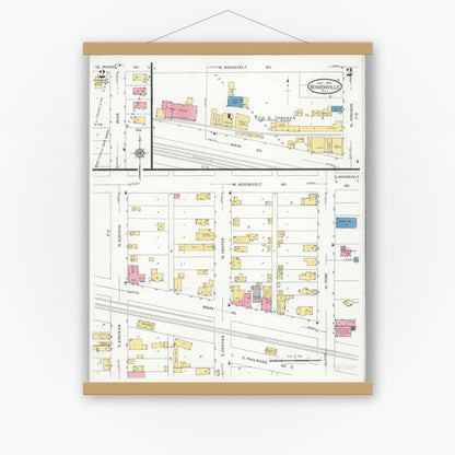 Old map wall art mockup — magnetic wood frame on white wall — Sanborn Fire Insurance Map from Bensenville, Dupage County, Illinois (1926), Sheet #0002