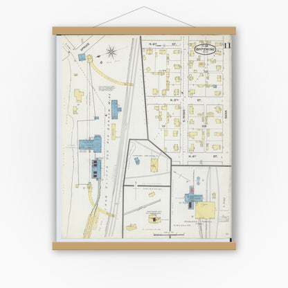 Old map wall art mockup — magnetic wood frame on white wall — Sanborn Fire Insurance Map from Ishpeming, Marquette County, Michigan (1892), Sheet #0011