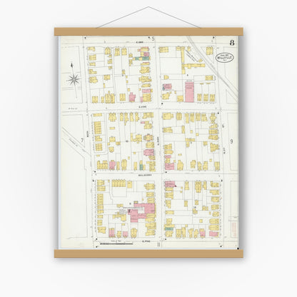 Old map wall art mockup — magnetic wood frame on white wall — Sanborn Fire Insurance Map from Millville, Cumberland County, New Jersey (1903), Sheet #0008